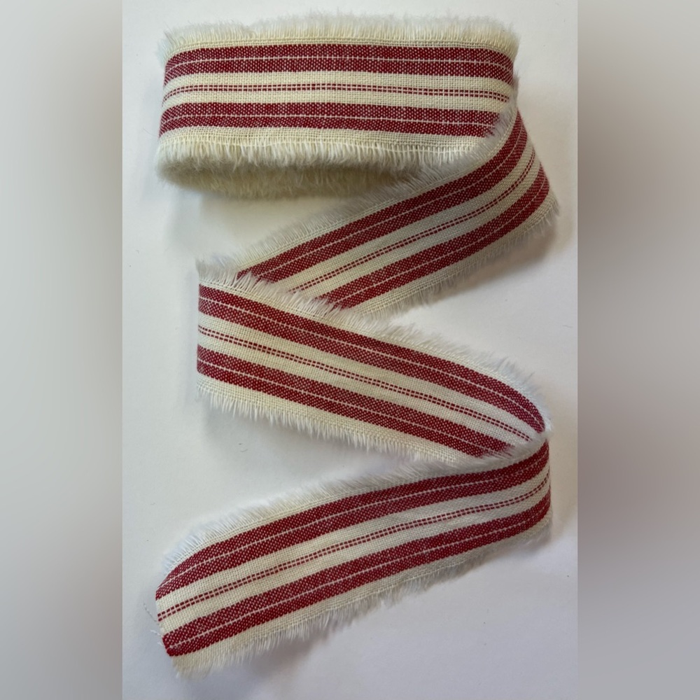 New 4 Yard Fabric Ribbon Strip 1” wide HOMESPUN red stripe Christmas decor